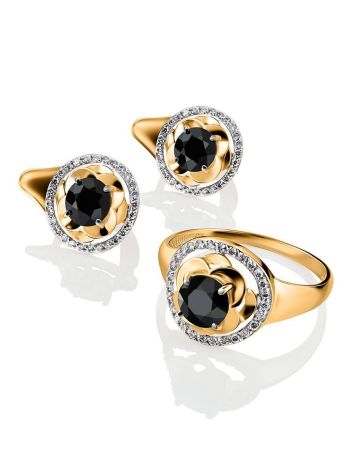Golden Ring With Sapphire Centerpiece And Diamonds The Mermaid, Ring Size: 9 / 19, image , picture 4
