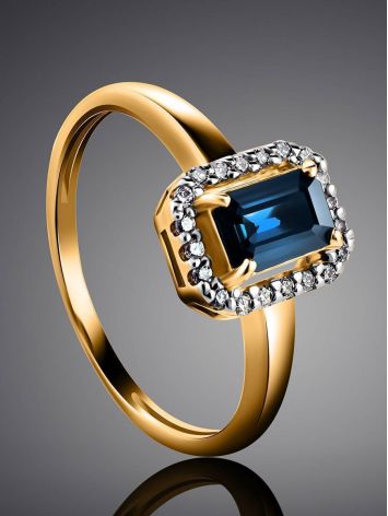 Golden Ring With Sapphire And Diamonds The Mermaid, Ring Size: 8 / 18, image , picture 2