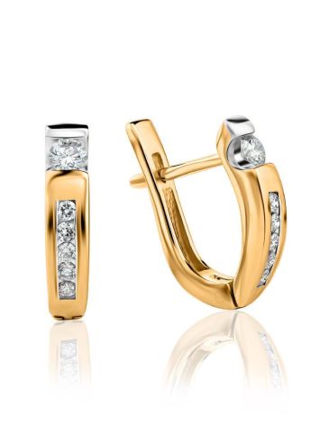 Yellow Gold Latch Back Earrings With Diamonds, image 
