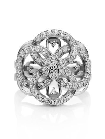 Silver Statement Ring With White Crystals, Ring Size: 7 / 17.5, image , picture 3