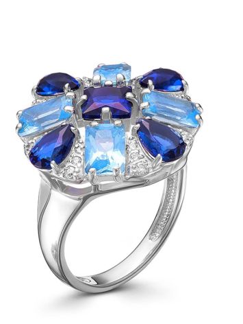 Silver Cocktail Ring With Blue Crystals, Ring Size: 8 / 18, image 