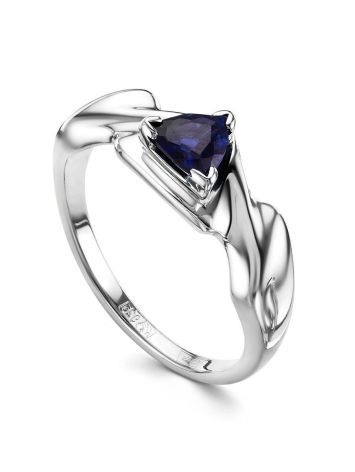 Silver Ring With Synthetic Sapphire, Ring Size: 8 / 18, image 