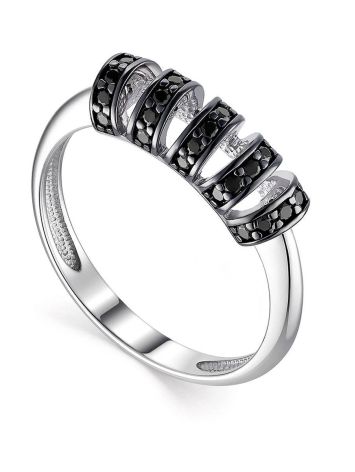 Silver Ring With Black Crystals, Ring Size: 6.5 / 17, image 