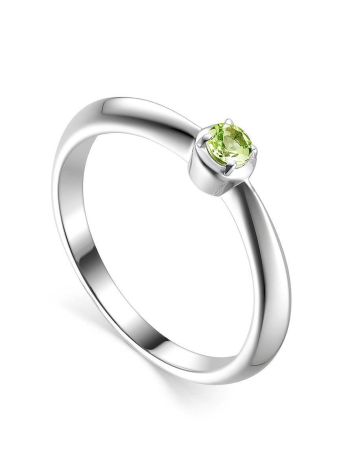 Silver Ring With Bright Chrysolite Centerstone, Ring Size: 5 / 15.5, image 