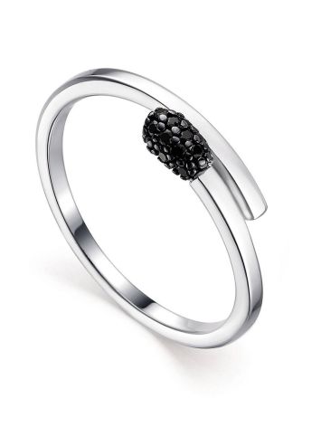 Stylish Silver Ring With Black Crystals, Ring Size: 5.5 / 16, image 