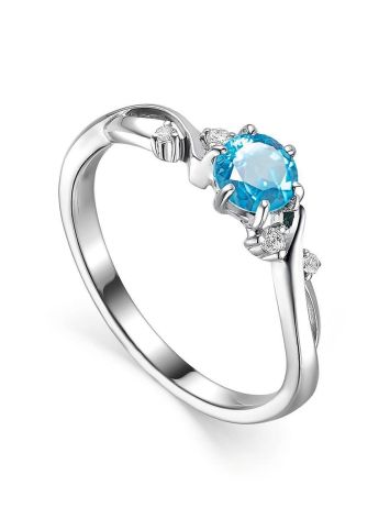 Refined Silver Ring With Synthetic Topaz And Crystals, Ring Size: 7 / 17.5, image 