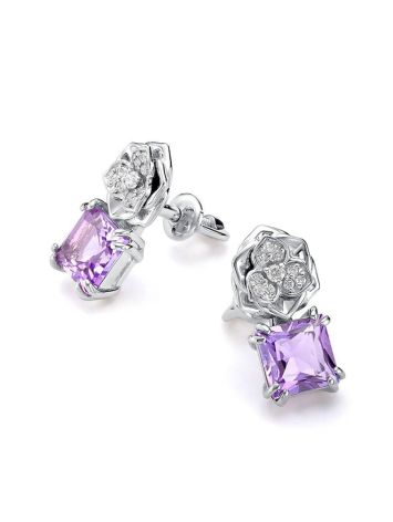 Silver Floral Studs With Amethyst And Crystals, image 