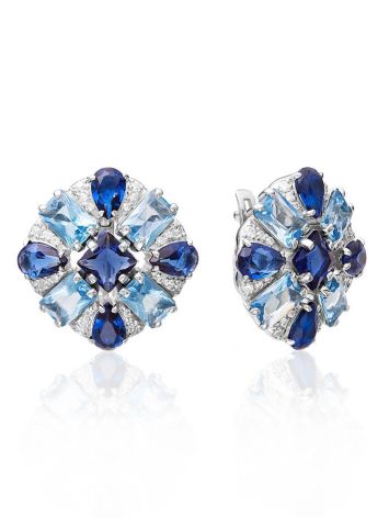Sterling Silver Earrings With Blue Crystals, image 