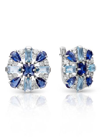 Silver Earrings With Blue And White Crystals, image 