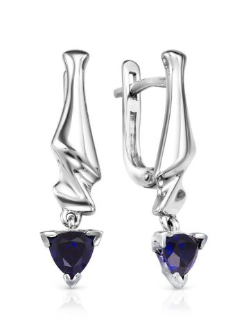 Silver Dangle Earrings With Synthetic Sapphire, image 