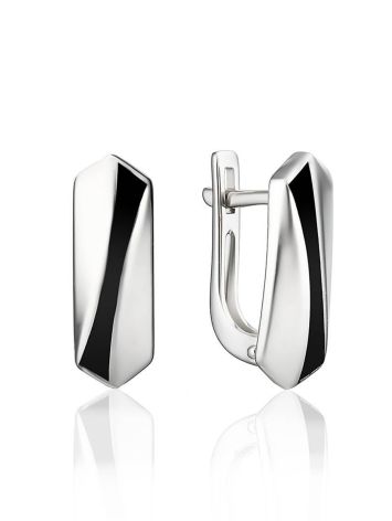 Black Enamel Silver Earrings, image 