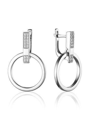 Modern Silver Earrings With Crystals, image 