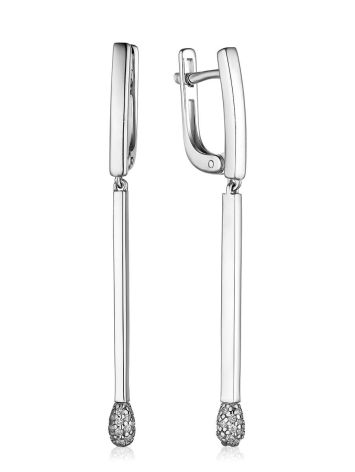 Stylish Silver Crystal Dangle Earrings, image 