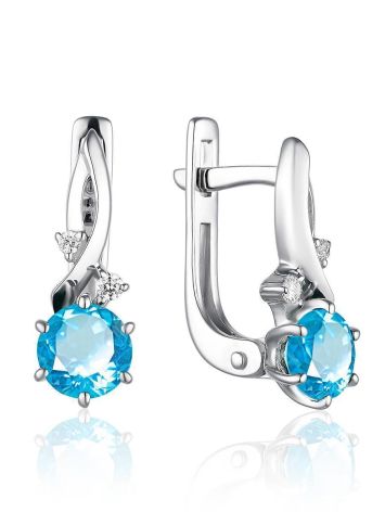 Synthetic Topaz Silver Earrings With Crystals, image 