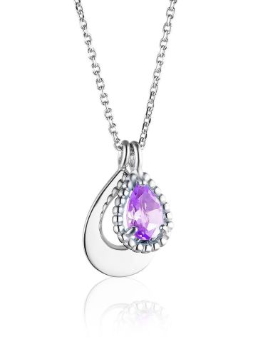 Silver Necklace With Teardrop Amethyst Pendant, image 