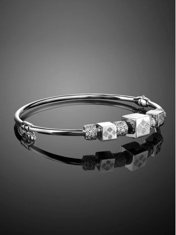 White Gold Bangle Bracelet With Crystals, image , picture 2