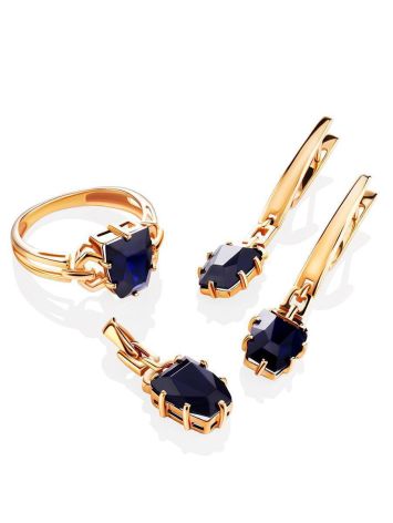 Geometric Golden Ring With Synthetic Sapphire, Ring Size: 8 / 18, image , picture 4