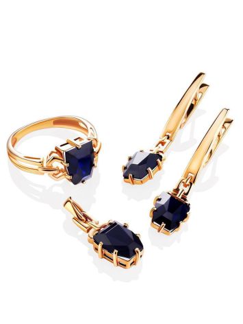 Golden Dangles With Synthetic Sapphires, image , picture 3
