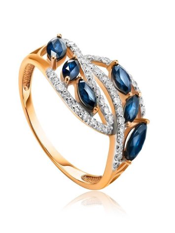 Golden Statement Ring With Sapphires And Diamonds, Ring Size: 7 / 17.5, image 