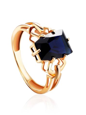 Geometric Golden Ring With Synthetic Sapphire, Ring Size: 8 / 18, image 
