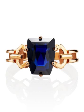 Geometric Golden Ring With Synthetic Sapphire, Ring Size: 8 / 18, image , picture 3