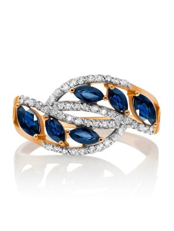 Golden Statement Ring With Sapphires And Diamonds, Ring Size: 7 / 17.5, image , picture 3