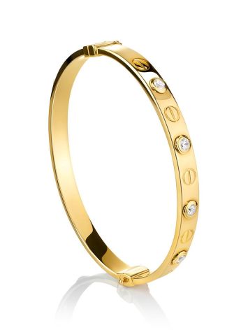Designer Golden Bangle Bracelet With Crystals, image 