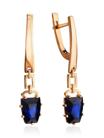 Golden Dangles With Synthetic Sapphires, image 