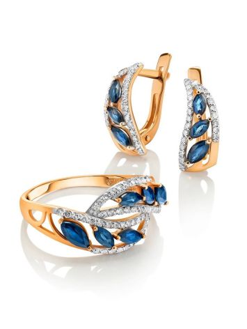 Golden Statement Ring With Sapphires And Diamonds, Ring Size: 7 / 17.5, image , picture 4