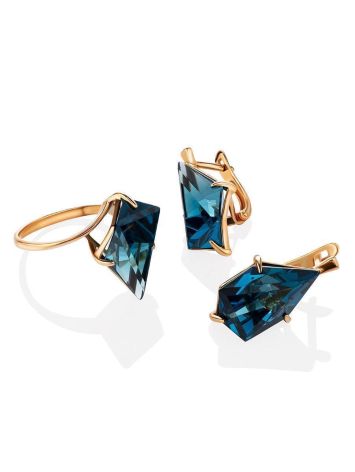 Futuristic Golden Ring With Synthetic Topaz, Ring Size: 7 / 17.5, image , picture 4