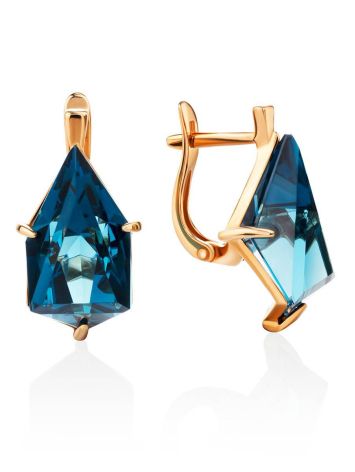 Futuristic Golden Earrings With Synthetic Topaz, image 