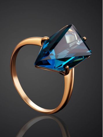 Futuristic Golden Ring With Synthetic Topaz, Ring Size: 7 / 17.5, image , picture 2