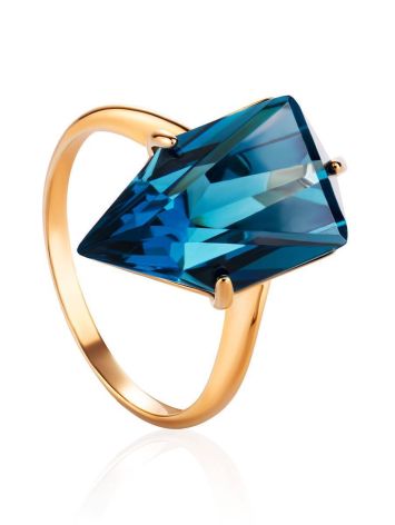 Futuristic Golden Ring With Synthetic Topaz, Ring Size: 7 / 17.5, image 
