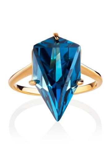 Futuristic Golden Ring With Synthetic Topaz, Ring Size: 7 / 17.5, image , picture 3