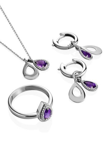 Silver Necklace With Teardrop Amethyst Pendant, image , picture 3