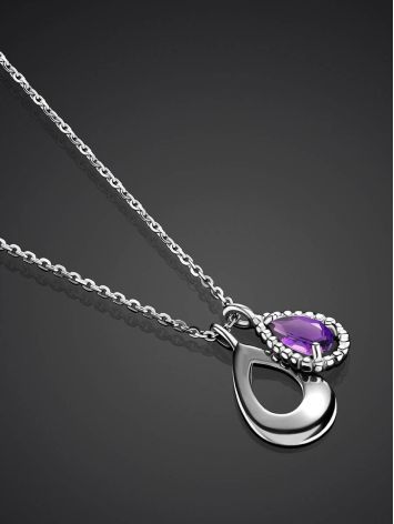 Silver Necklace With Teardrop Amethyst Pendant, image , picture 2