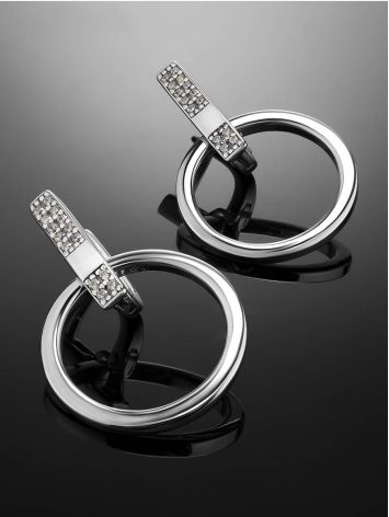 Modern Silver Earrings With Crystals, image , picture 2