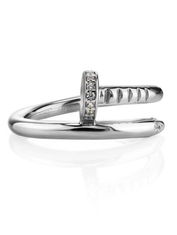 Stylish Silver Ring With White Crystals, Ring Size: 7 / 17.5, image , picture 3