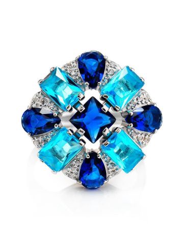 Silver Cocktail Ring With Blue Crystals, Ring Size: 8 / 18, image , picture 3