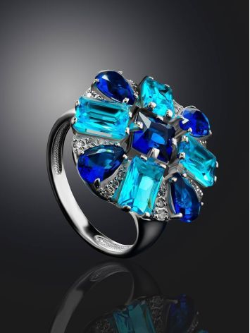 Silver Cocktail Ring With Blue Crystals, Ring Size: 8 / 18, image , picture 2
