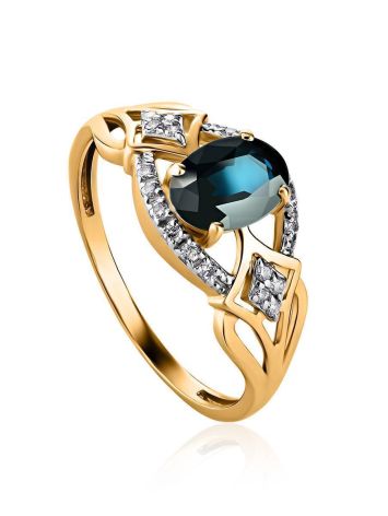 Golden Sapphire Ring With Diamonds The Mermaid, Ring Size: 8 / 18, image 