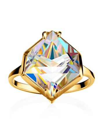 Geometric Golden Ring With Synthetic Quartz, Ring Size: 9 / 19, image , picture 4