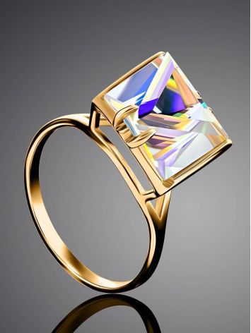 Geometric Golden Ring With Synthetic Quartz, Ring Size: 9 / 19, image , picture 2