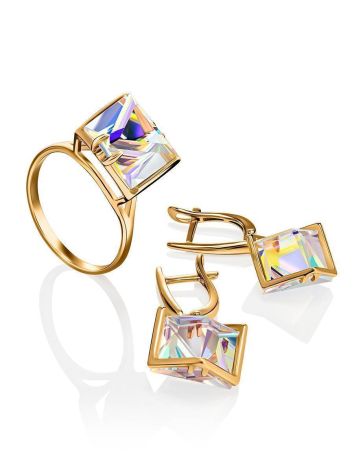 Geometric Golden Ring With Synthetic Quartz, Ring Size: 9 / 19, image , picture 5