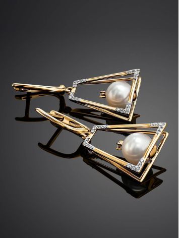 Golden Dangles With Pearl And Crystals The Serene, image , picture 2