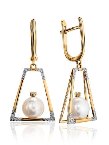 Golden Dangles With Pearl And Crystals The Serene, image 