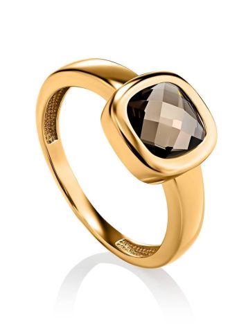 Classic Golden Ring With Smoky Quartz, Ring Size: 7 / 17.5, image 