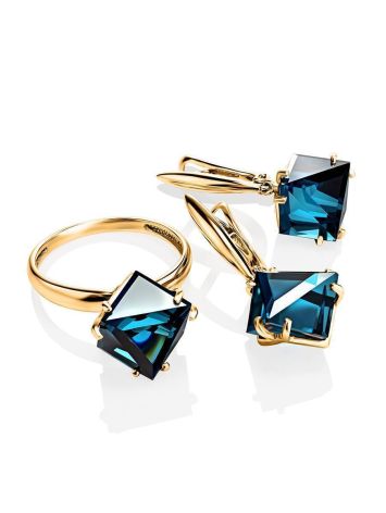Golden Ring With Blue Synthetic Topaz, Ring Size: 6 / 16.5, image , picture 4