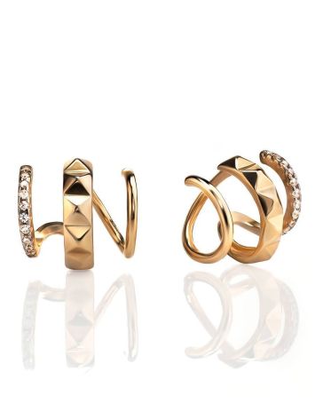Golden Twisted Earrings With Crystals, image 