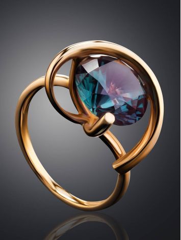 Golden Cocktail Ring With Synthetic Alexandrite, Ring Size: 7 / 17.5, image , picture 2